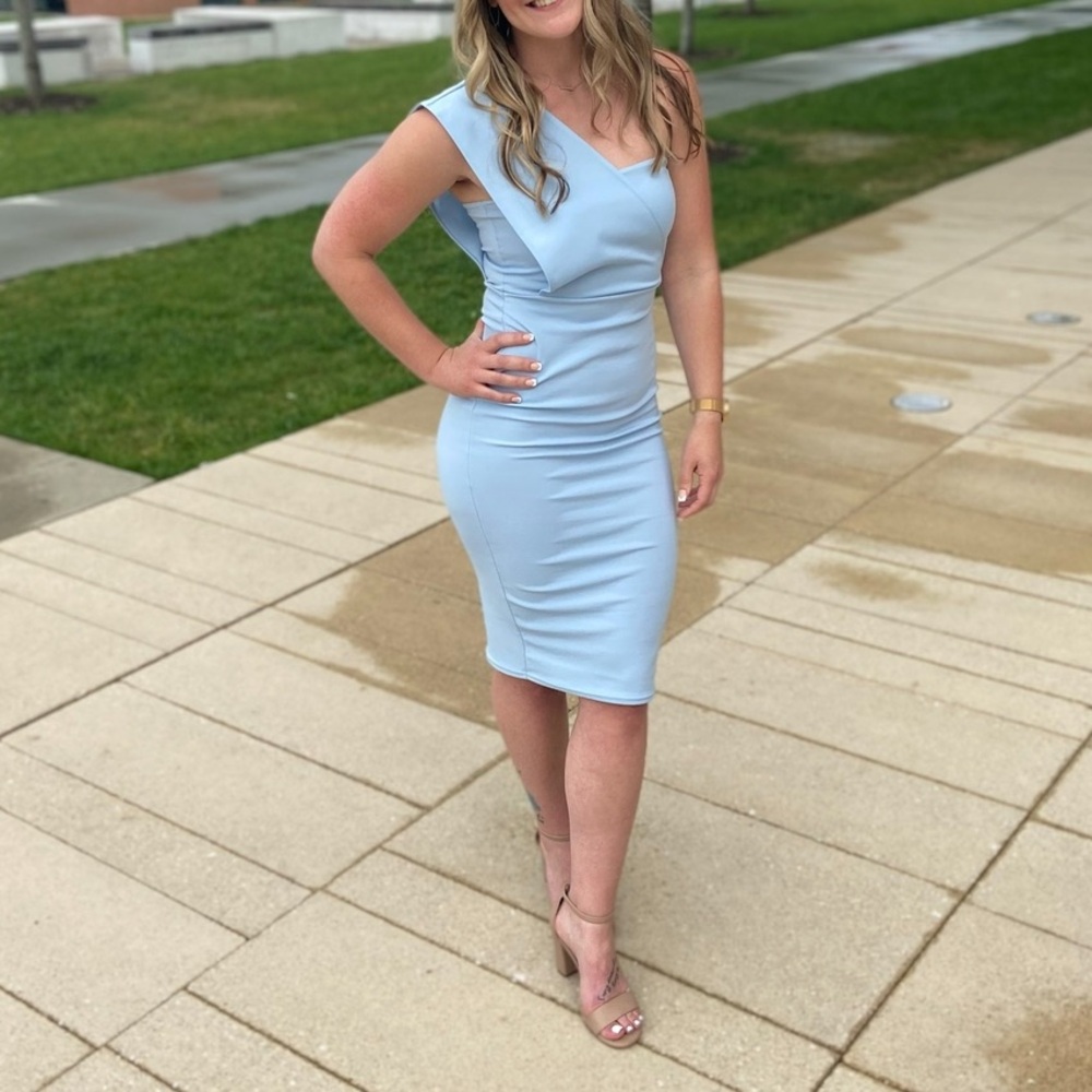 Elegant One Shoulder Sky Blue Dress